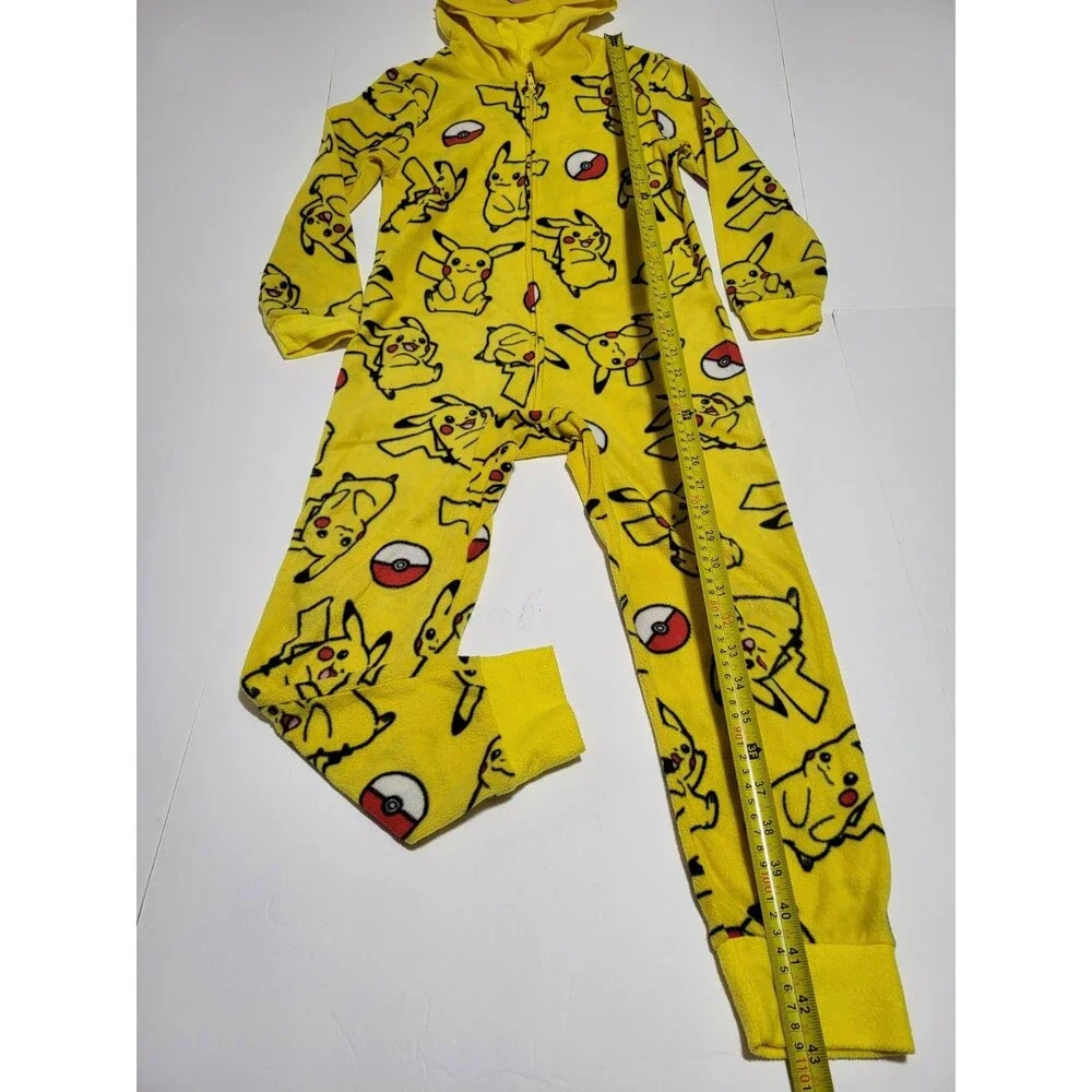 (FD)Pokemon Pikachu Union Suit Hoodie Pajamas Boys Youth  Size 8 One-Pc Costume
